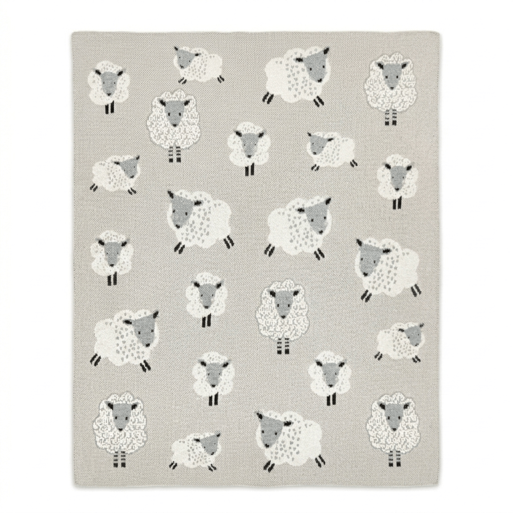 Viverano Organics Happy Sheep - Organic Cotton Jacquard Knit Baby Blanket