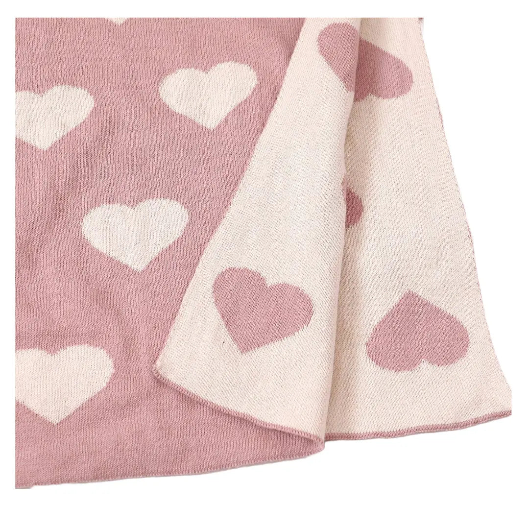 Hearts Cotton Reversible Jacquard Knit Baby Blanket - Organic - Crib Blanket 30" x 42" - The Baby Blanket Store - at The Baby Blanket Store. (One Size, )