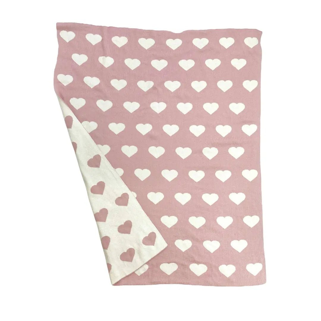 Hearts Cotton Reversible Jacquard Knit Baby Blanket - Organic - Crib Blanket 30" x 42" - The Baby Blanket Store - at The Baby Blanket Store. (One Size, )