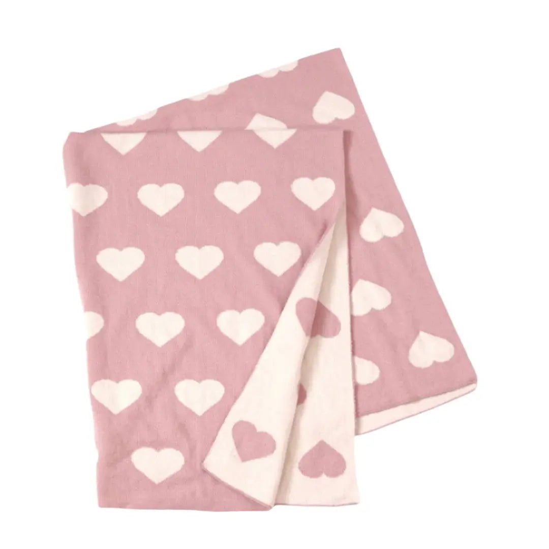 Hearts Cotton Reversible Jacquard Knit Baby Blanket - Organic - Crib Blanket 30" x 42" - The Baby Blanket Store - at The Baby Blanket Store. (One Size, )