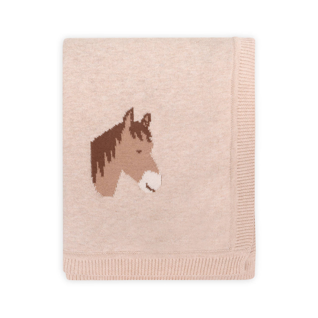 Viverano Organics One Size / Oatmeal Heather Horse Dreams - Organic Cotton Jacquard Knit Baby Blanket