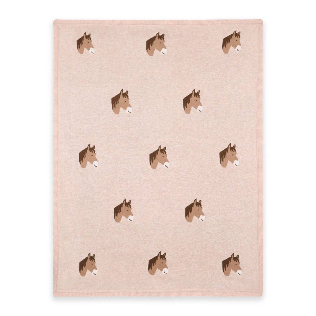 Viverano Organics One Size / Oatmeal Heather Horse Dreams - Organic Cotton Jacquard Knit Baby Blanket