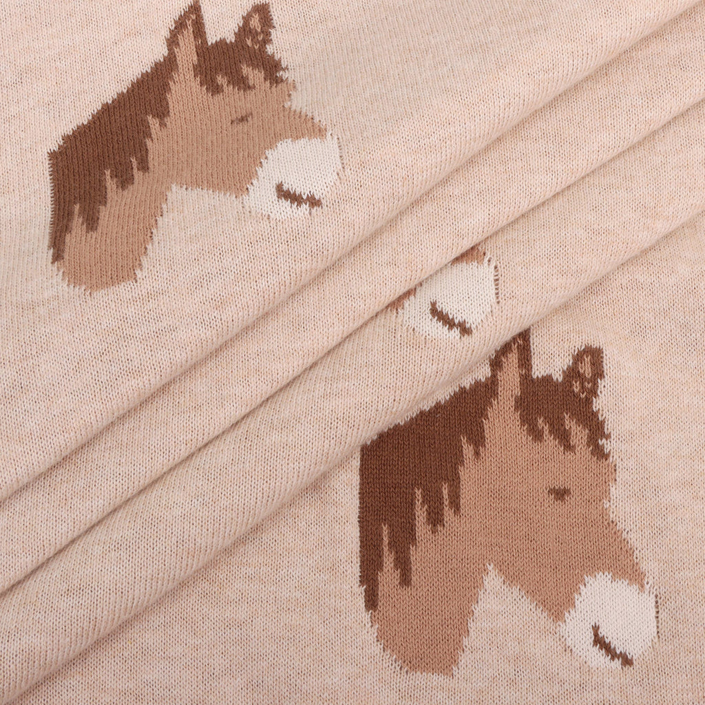 Viverano Organics One Size / Oatmeal Heather Horse Dreams - Organic Cotton Jacquard Knit Baby Blanket