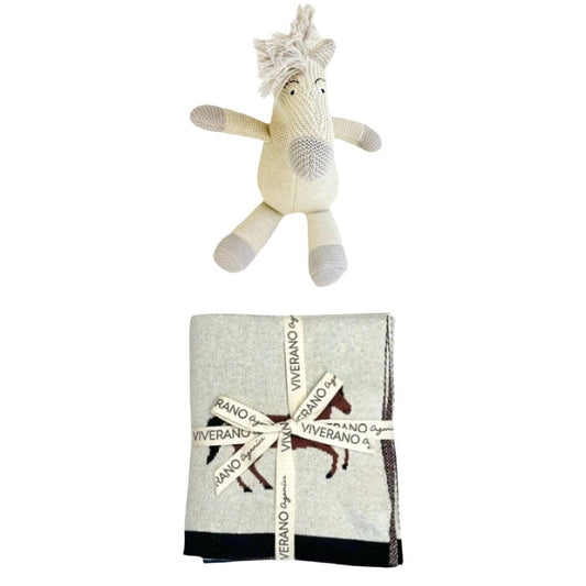 The Baby Blanket Store Bundle Horse Knit Stuffed Animal & Horse Baby Blanket Bundle | Organic Cotton