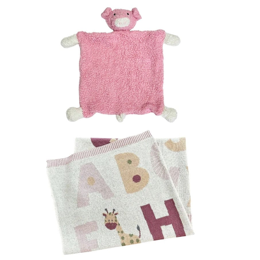 The Baby Blanket Store Bundle Jacquard Baby Blanket & Pink Pig Lovey Bundle | Organic Cotton