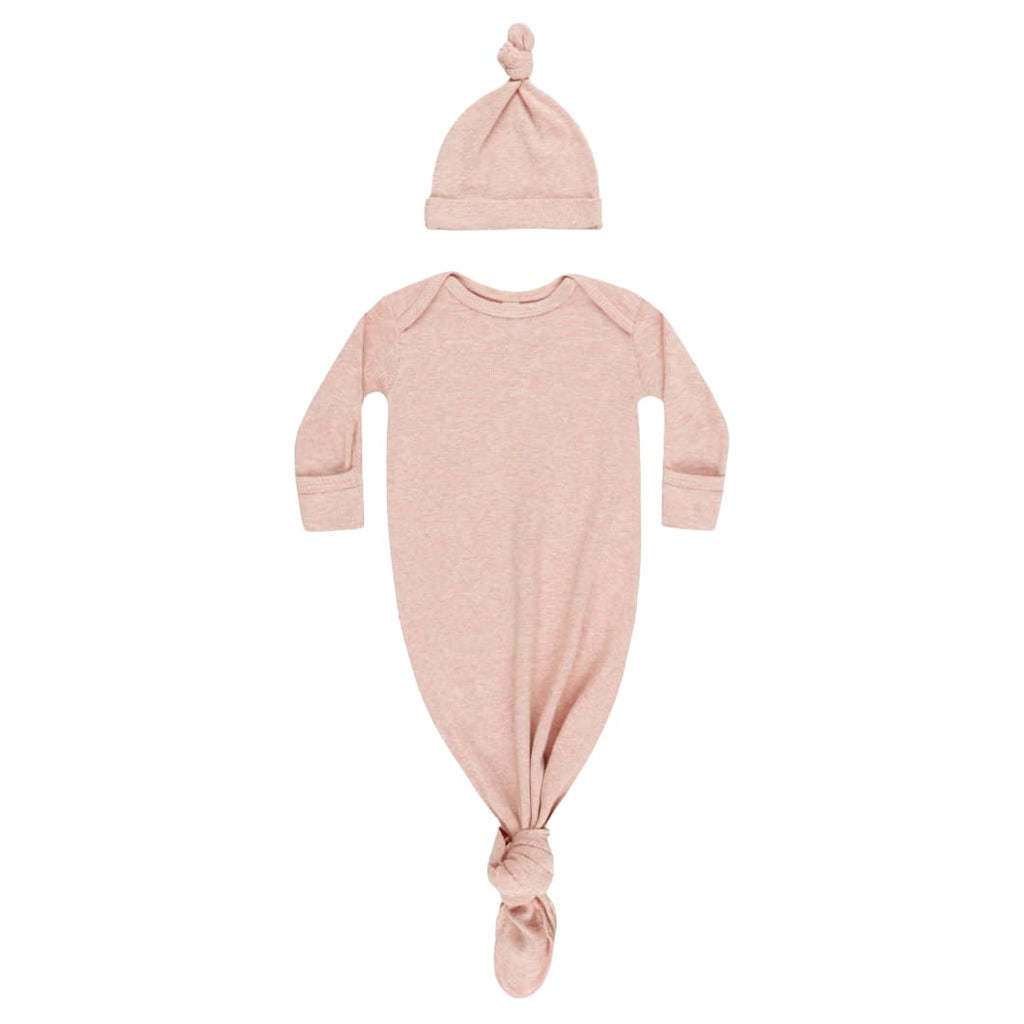 The Baby Blanket Store Sleep Set OS An Ultra-Soft Organic Cotton Knotted Baby Gown and Hat Set in Calming 'Rose'