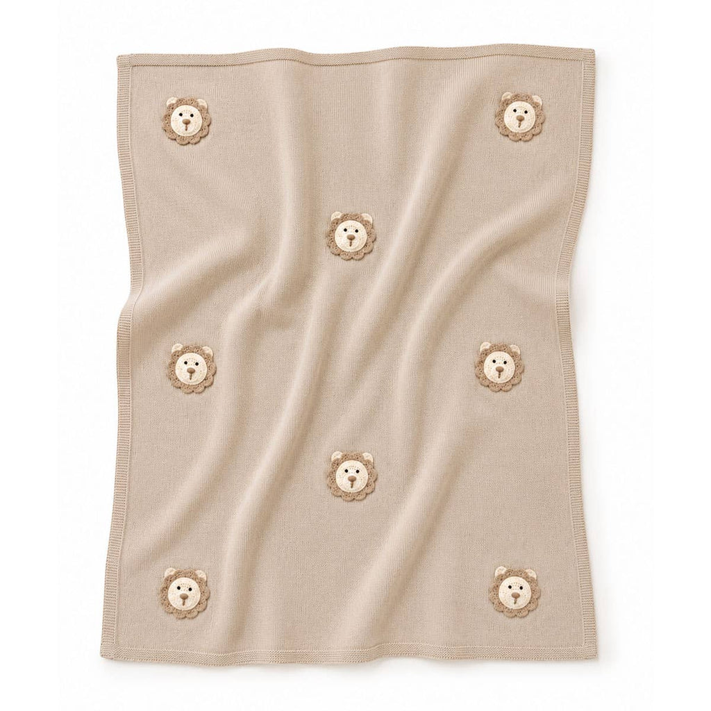 Viverano Organics One Size / Cottonwood Lion Knit Baby Blanket & Lion Rattle Toy Gift Set (Organic)