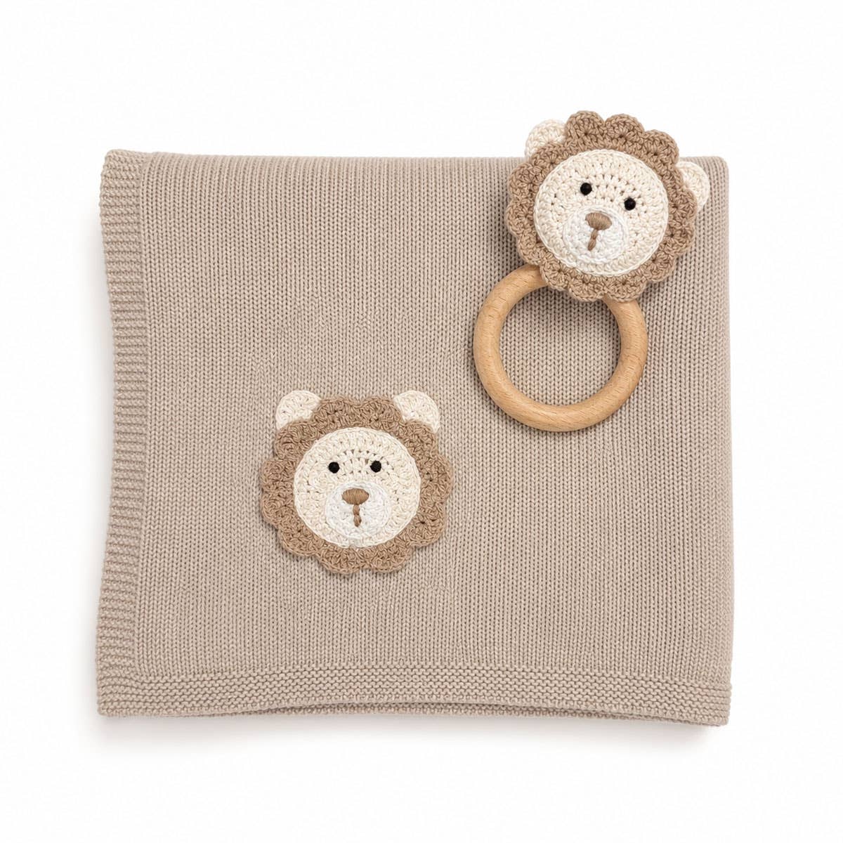 Viverano Organics One Size / Cottonwood Lion Knit Baby Blanket & Lion Rattle Toy Gift Set (Organic)