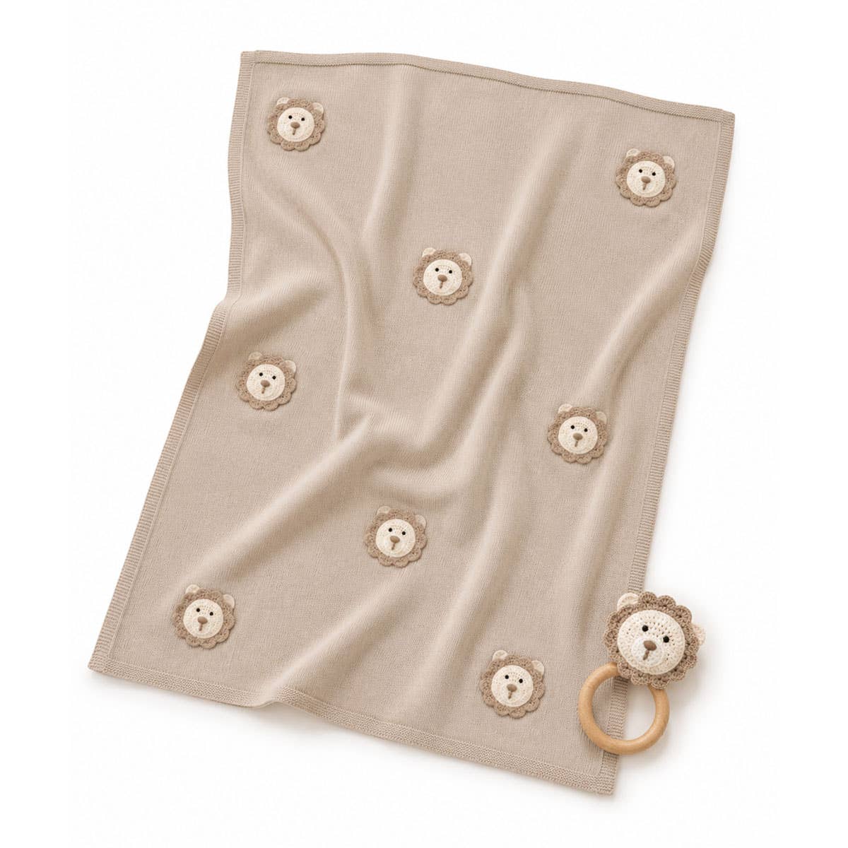 Viverano Organics One Size / Cottonwood Lion Knit Baby Blanket & Lion Rattle Toy Gift Set (Organic)