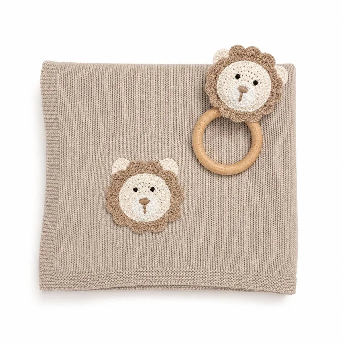 The Baby Blanket Store Crib Blanket 32"x 40" One Size / Cottonwood Lion Knit Baby Blanket & Rattle Gift Set | Organic Cotton