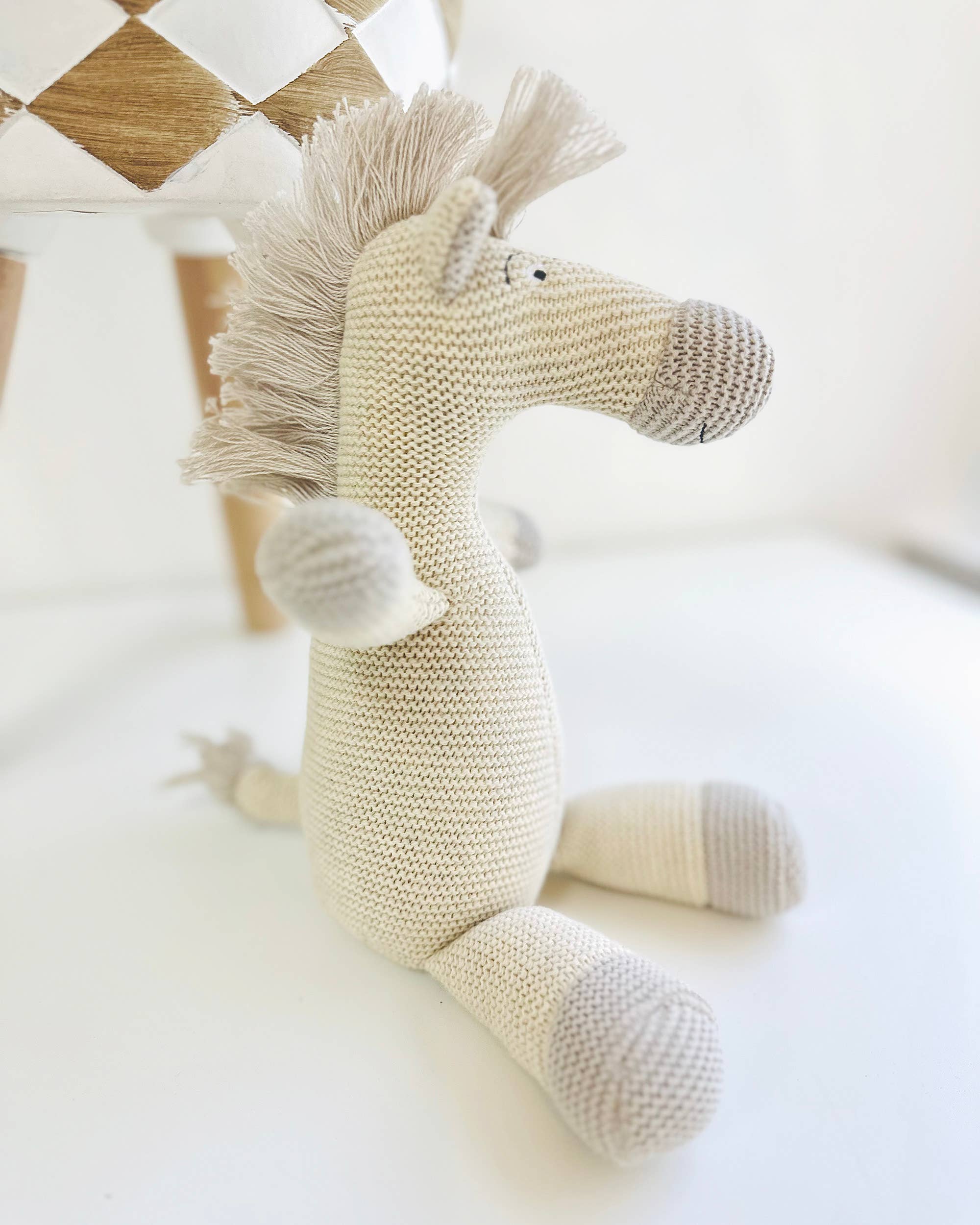 The Baby Blanket Store Stuffed Animal Natural Heather / One Size Horse | Handmade Organic Cotton Knit Stuffed Animal