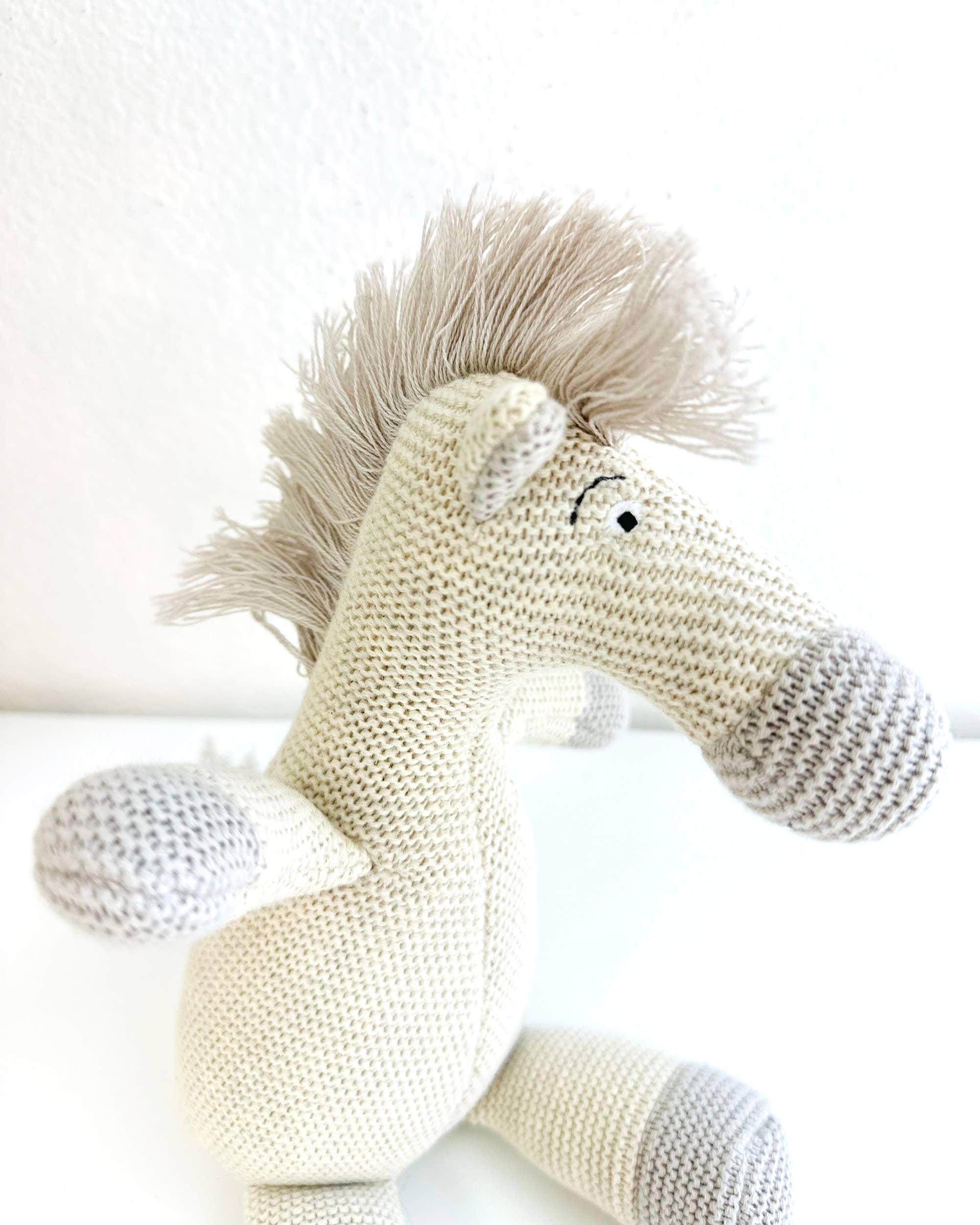 The Baby Blanket Store Stuffed Animal Natural Heather / One Size Horse | Handmade Organic Cotton Knit Stuffed Animal