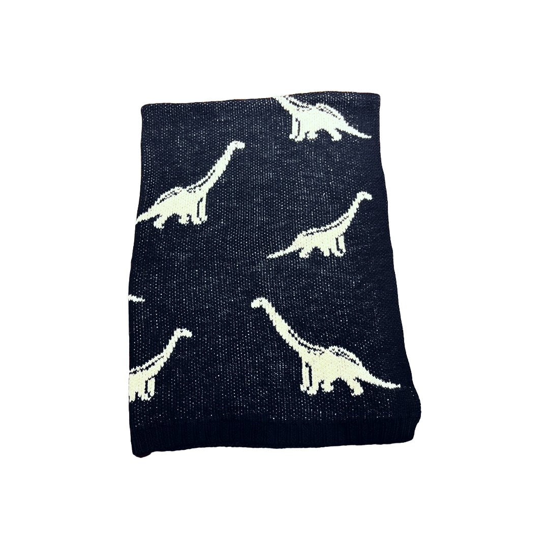 Navy Dinosaur - Organic Jacquard Sweater Knit Baby Blanket - Crib Blanket 30" x 42" - The Baby Blanket Store - at The Baby Blanket Store. (Midnight Navy, One Size)