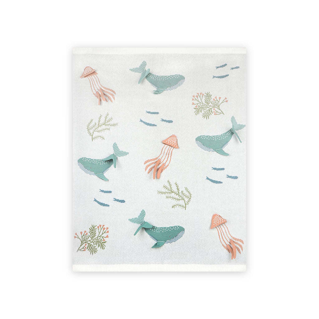 Viverano Organics One Size / Natural Ocean Jellyfish 3D - Organic Jacquard Knit Baby Blankets