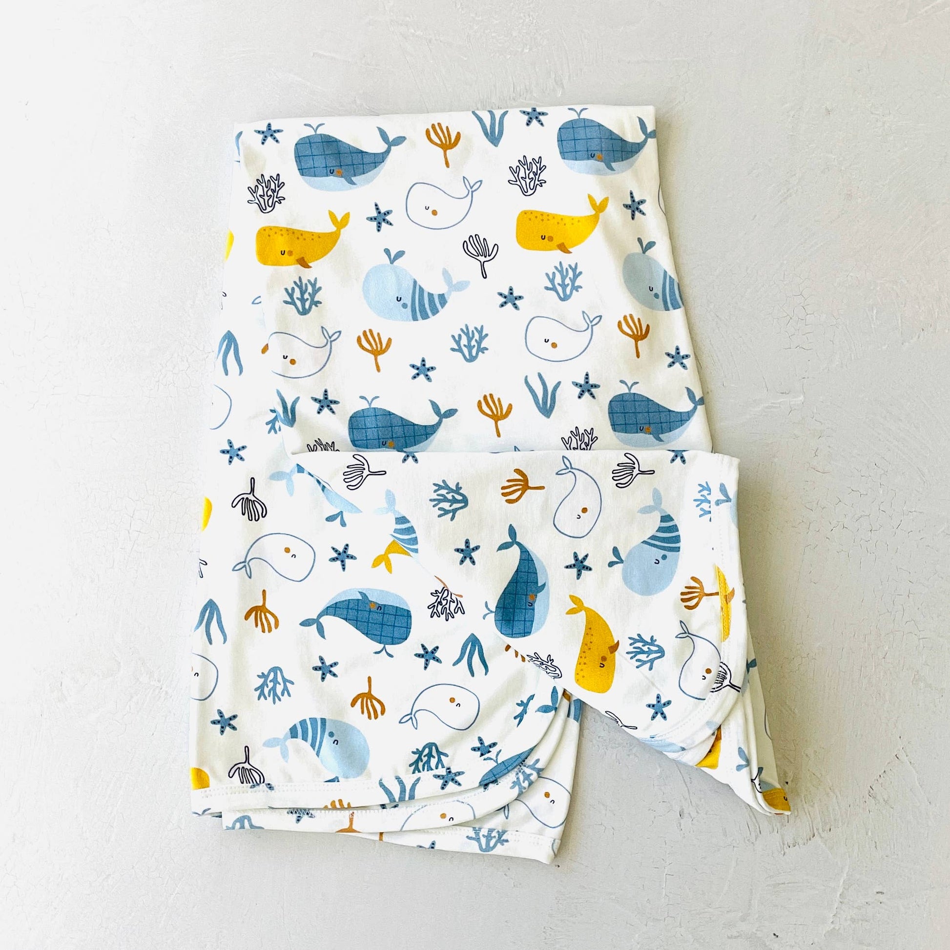 Ocean Whales Reversible Baby Blanket (Organic Jersey) - Crib Blanket 32"x 40" - Viverano Organics - at The Baby Blanket Store. (Natural, OS)