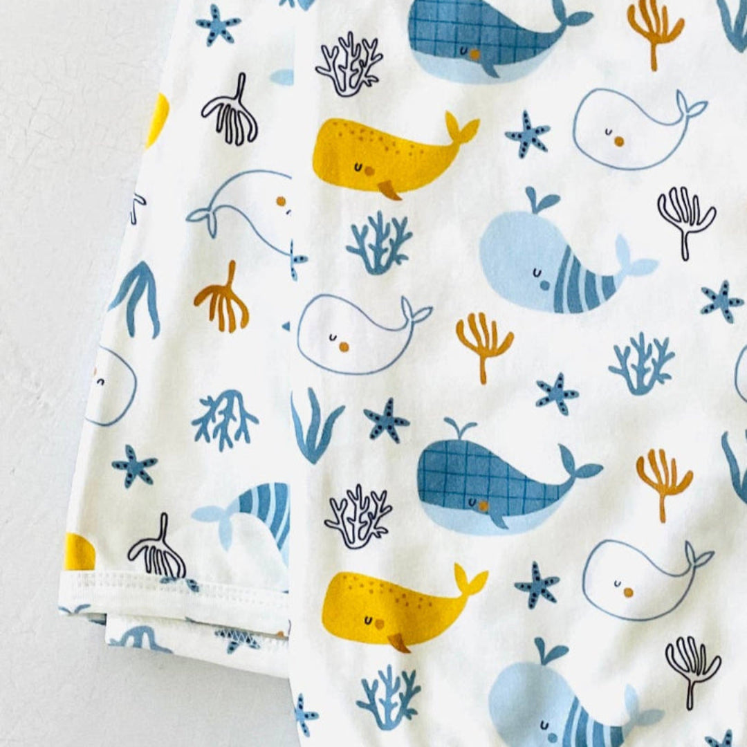 Ocean Whales Reversible Baby Blanket (Organic Jersey) - Crib Blanket 32"x 40" - Viverano Organics - at The Baby Blanket Store. (Natural, OS)