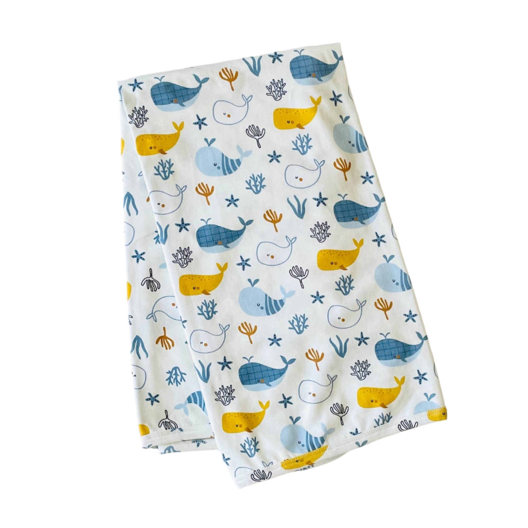 Ocean Whales Reversible Baby Blanket (Organic Jersey) - Crib Blanket 32"x 40" - Viverano Organics - at The Baby Blanket Store. (Natural, OS)