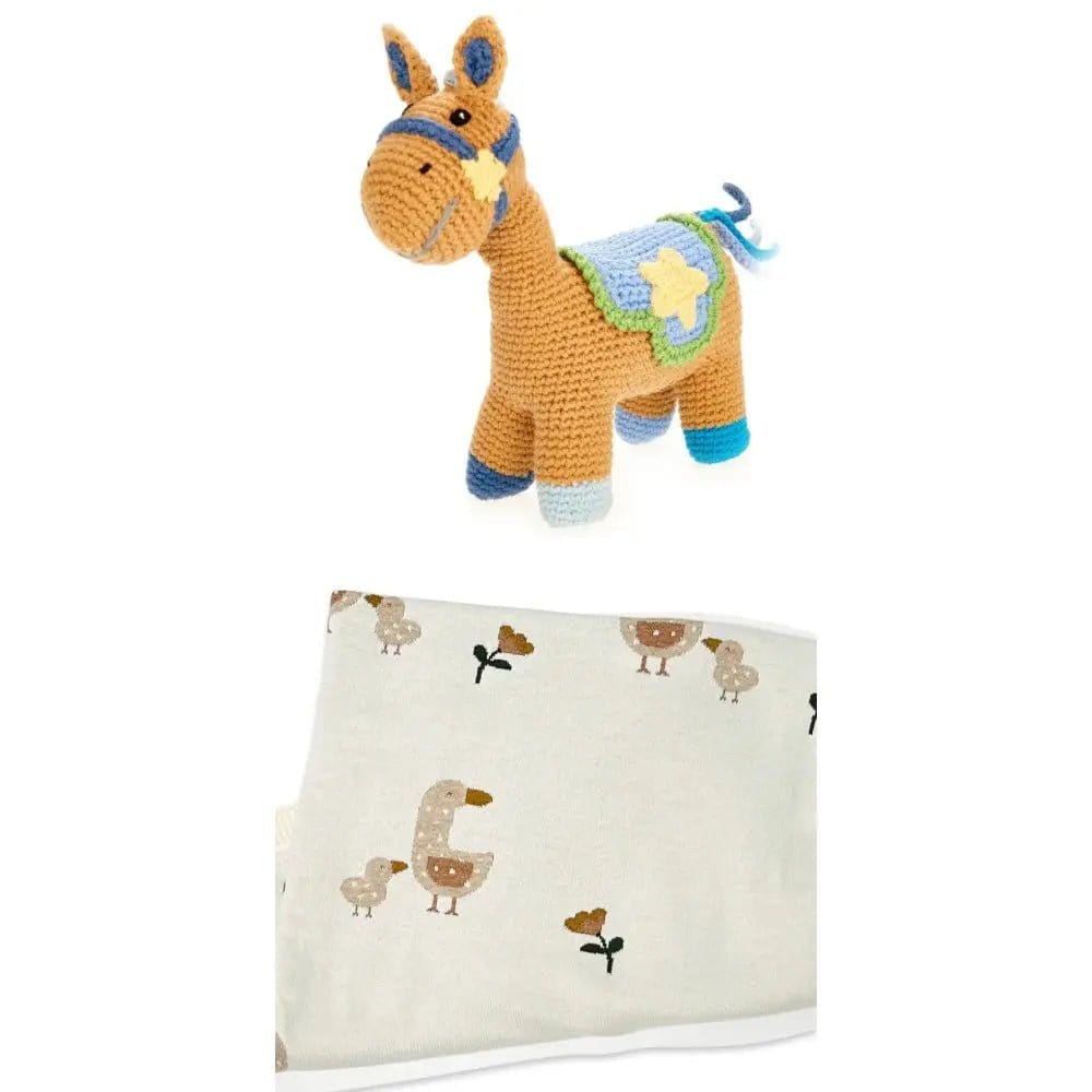 The Baby Blanket Store Bundle Duck Mommy & Me Baby Blanket & Plush Horse with Gentle Rattle | Organic Cotton