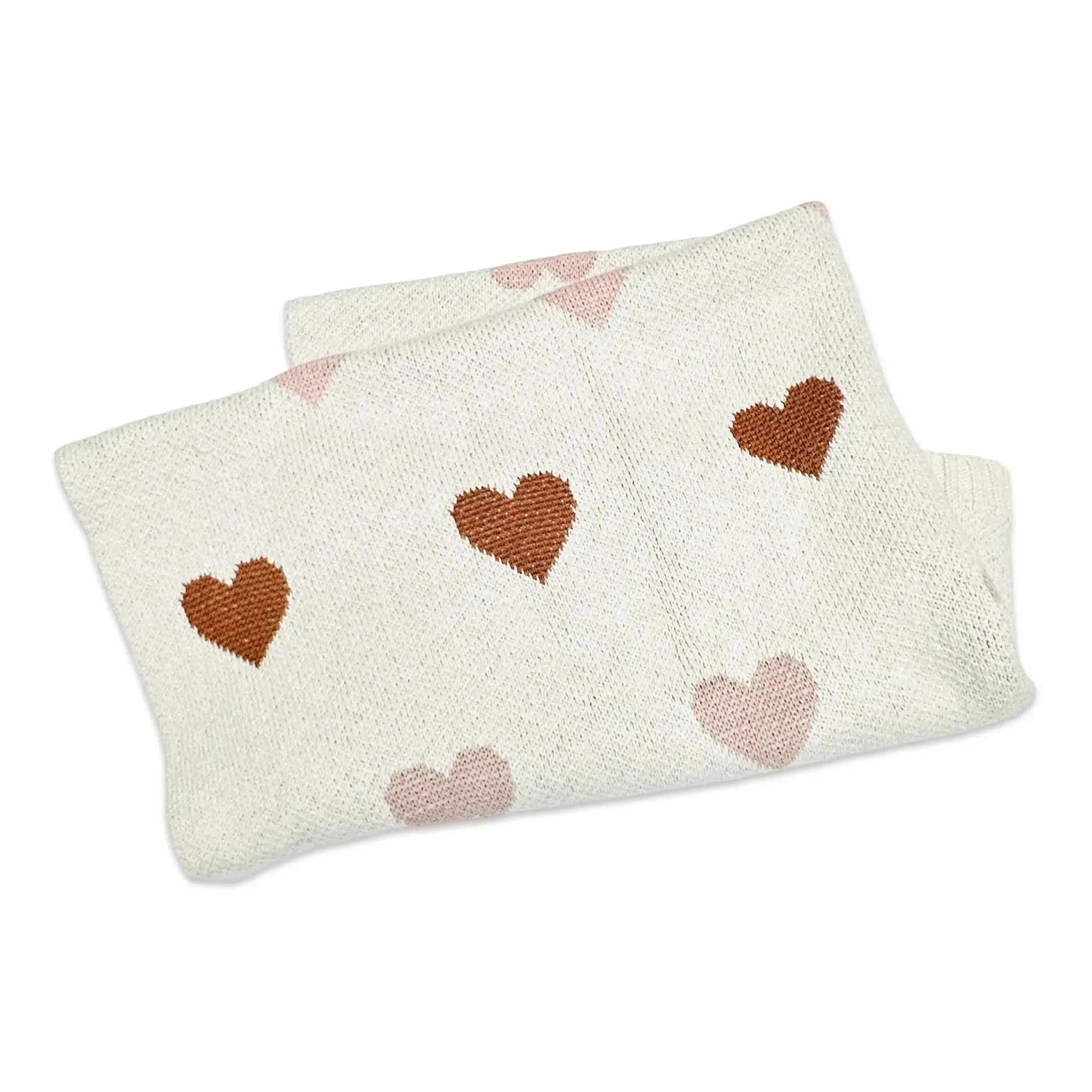 The Baby Blanket Store Bundle Loving Hearts Baby Blanket & Pink Sleeping Kitten Stuffed Animal Bundle | Organic Cotton