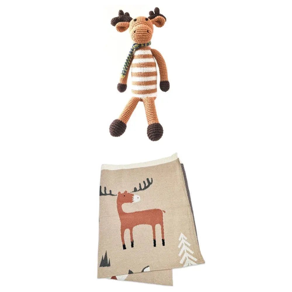 The Baby Blanket Store Bundle Woodland Bear Baby Blanket & Moose Stuffed Animal Bundle | Organic Cotton