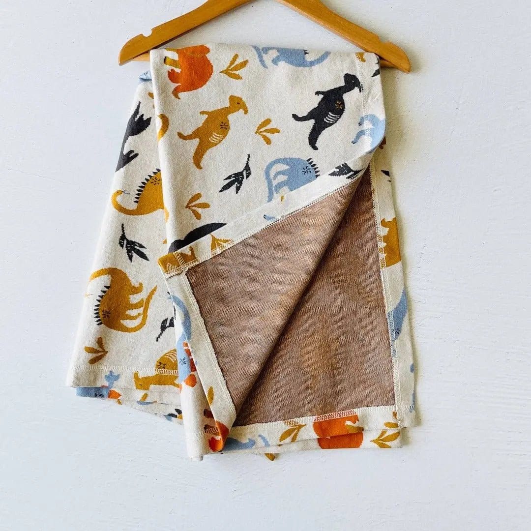 The Baby Blanket Store Crib Blanket 32"x 40" Natural / OS Dino Baby Blanket & Lovey | Organic Cotton Jacquard Knit Gift Set