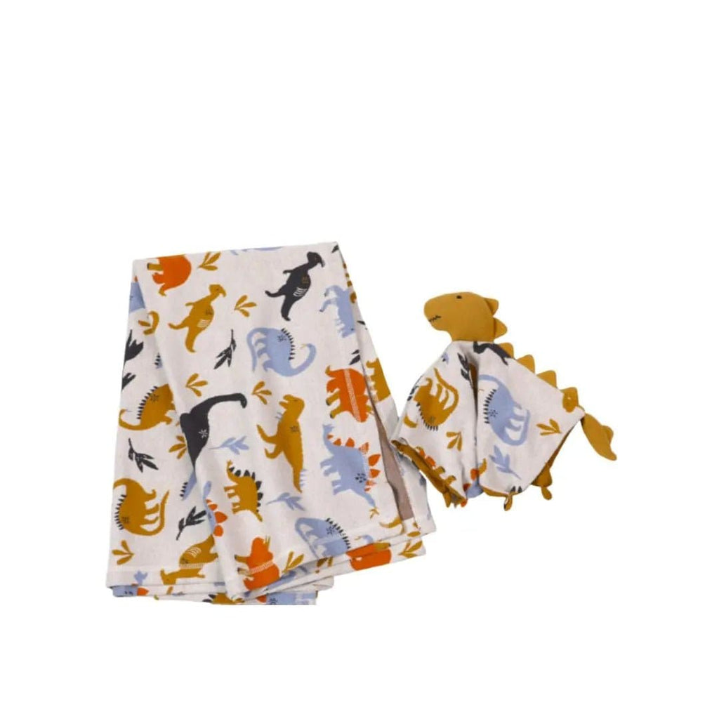The Baby Blanket Store Crib Blanket 32"x 40" Natural / OS Dino Baby Blanket & Lovey | Organic Cotton Jacquard Knit Gift Set