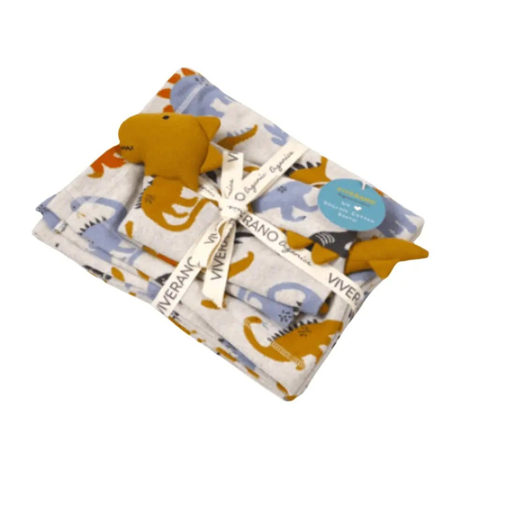 The Baby Blanket Store Crib Blanket 32"x 40" Natural / OS Dino Baby Blanket & Lovey | Organic Cotton Jacquard Knit Gift Set