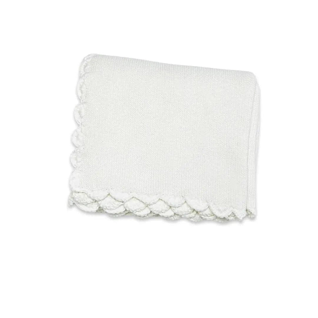 The Baby Blanket Store Crib Blanket 32"x 40" and Bunny Ring Rattle Scallop Edge Classic Baby Blanket & Bunny Rattle | Organic Cotton Knit Gift Set