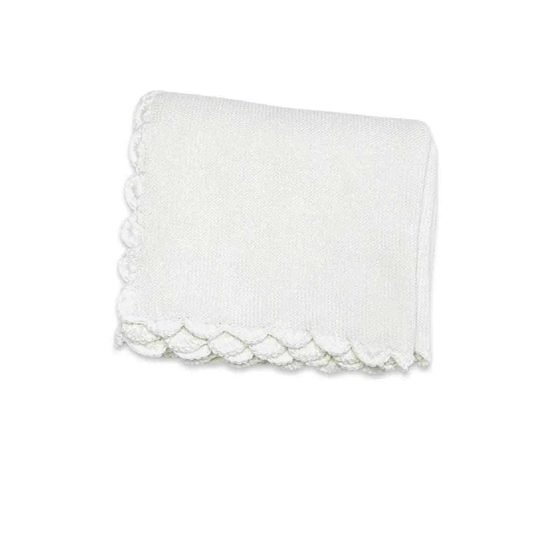 The Baby Blanket Store Crib Blanket 32"x 40" and Bunny Ring Rattle Scallop Edge Classic Baby Blanket & Bunny Rattle | Organic Cotton Knit Gift Set