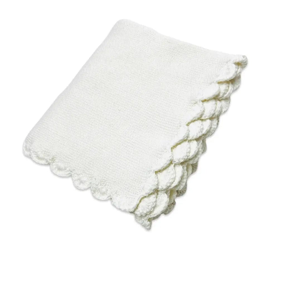 The Baby Blanket Store Crib Blanket 32"x 40" and Bunny Ring Rattle Scallop Edge Classic Baby Blanket & Bunny Rattle | Organic Cotton Knit Gift Set