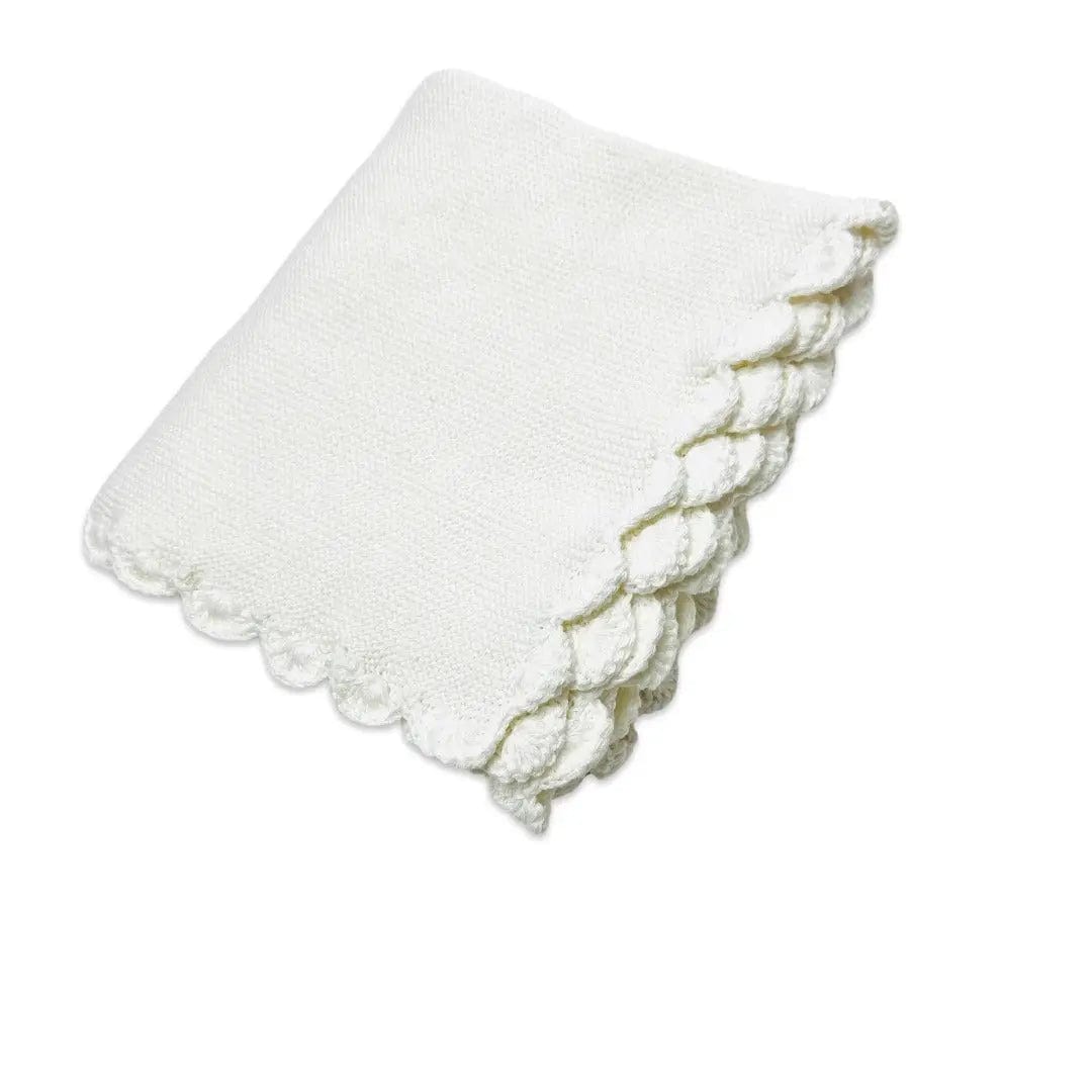 The Baby Blanket Store Crib Blanket 32"x 40" and Bunny Ring Rattle Scallop Edge Classic Baby Blanket & Bunny Rattle | Organic Cotton Knit Gift Set