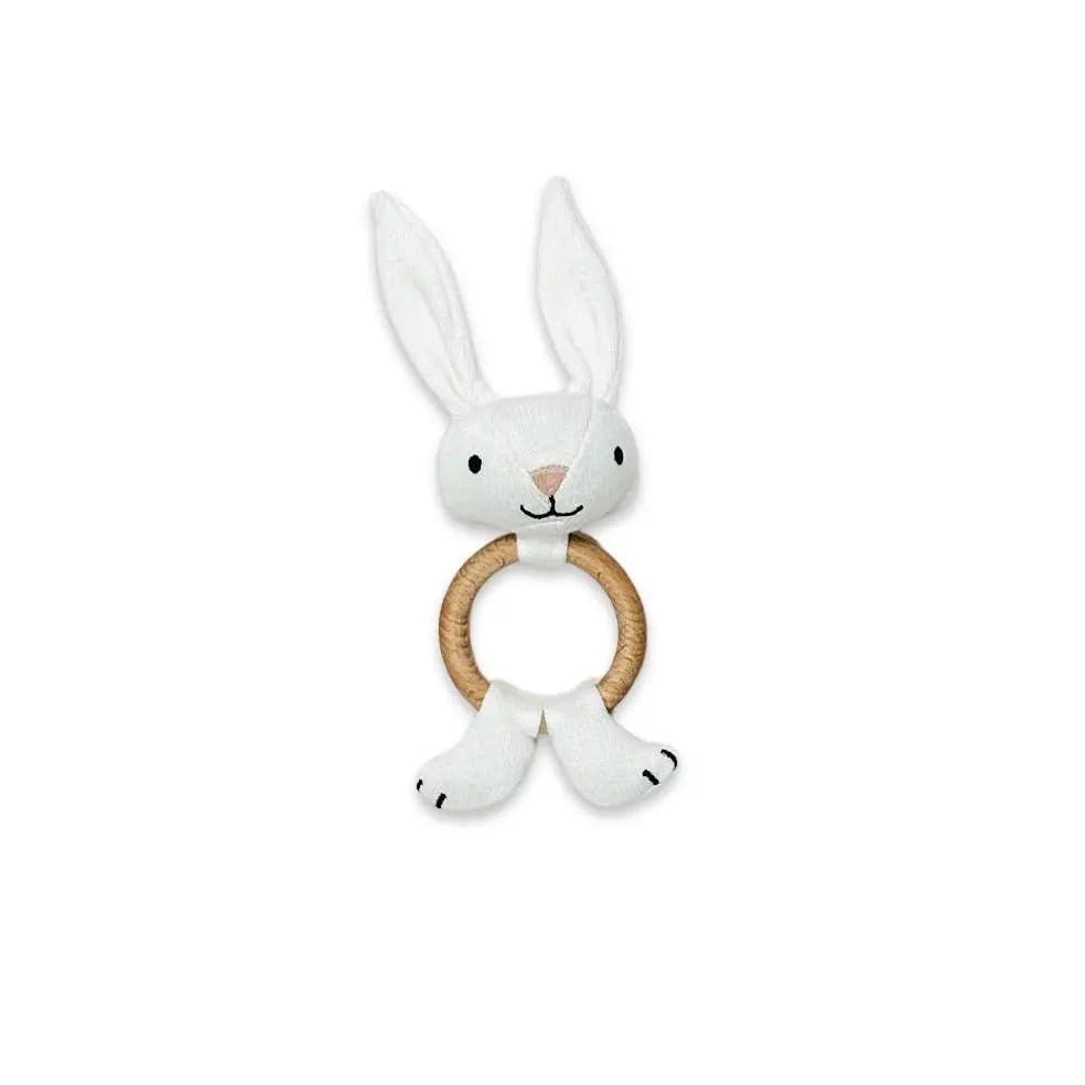 The Baby Blanket Store Crib Blanket 32"x 40" and Bunny Ring Rattle Scallop Edge Classic Baby Blanket & Bunny Rattle | Organic Cotton Knit Gift Set