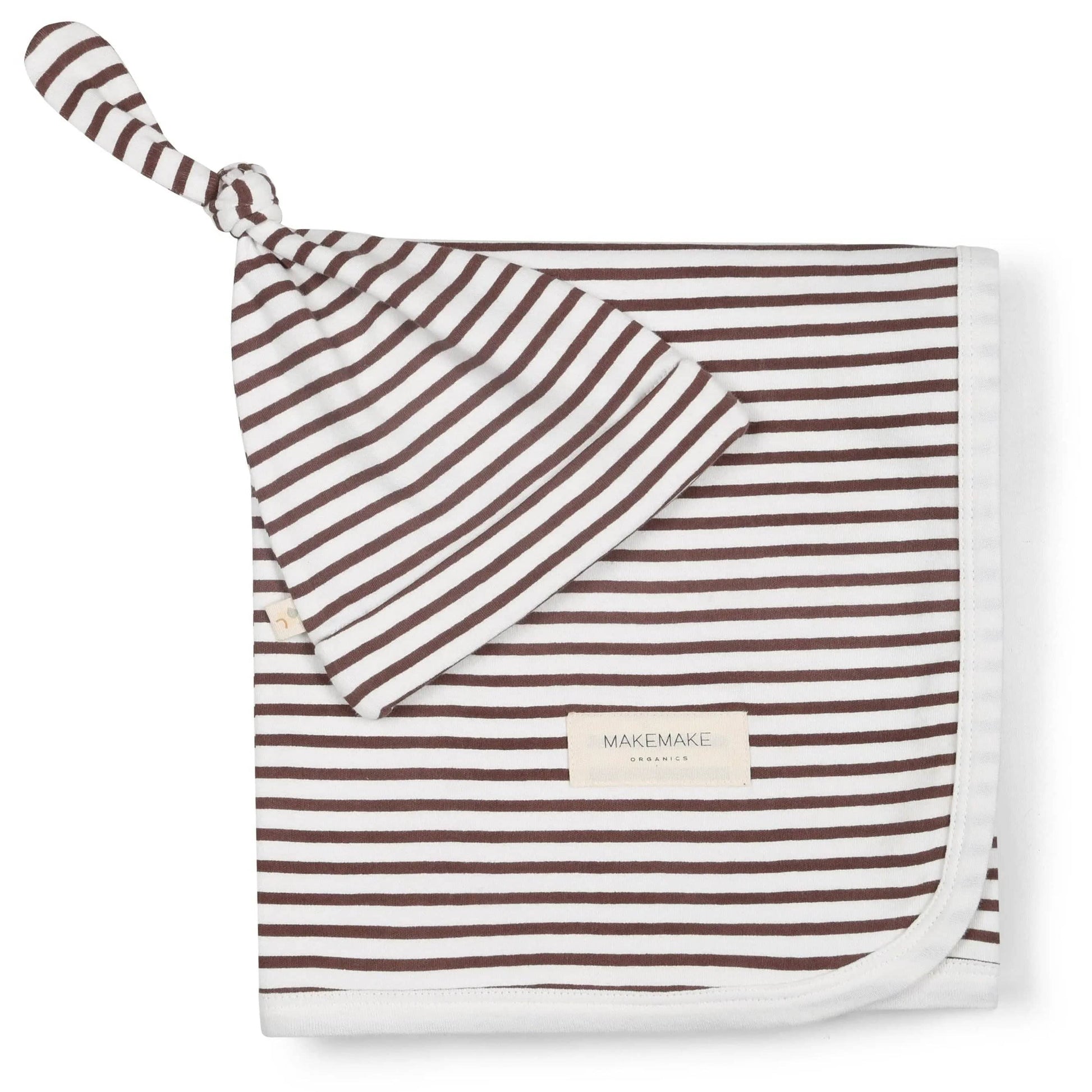 The Baby Blanket Store Swaddle Blanket & Hat 40"X40" Plum Stripes Swaddle Blanket & Hat | Organic Cotton Butter Soft Gift Set