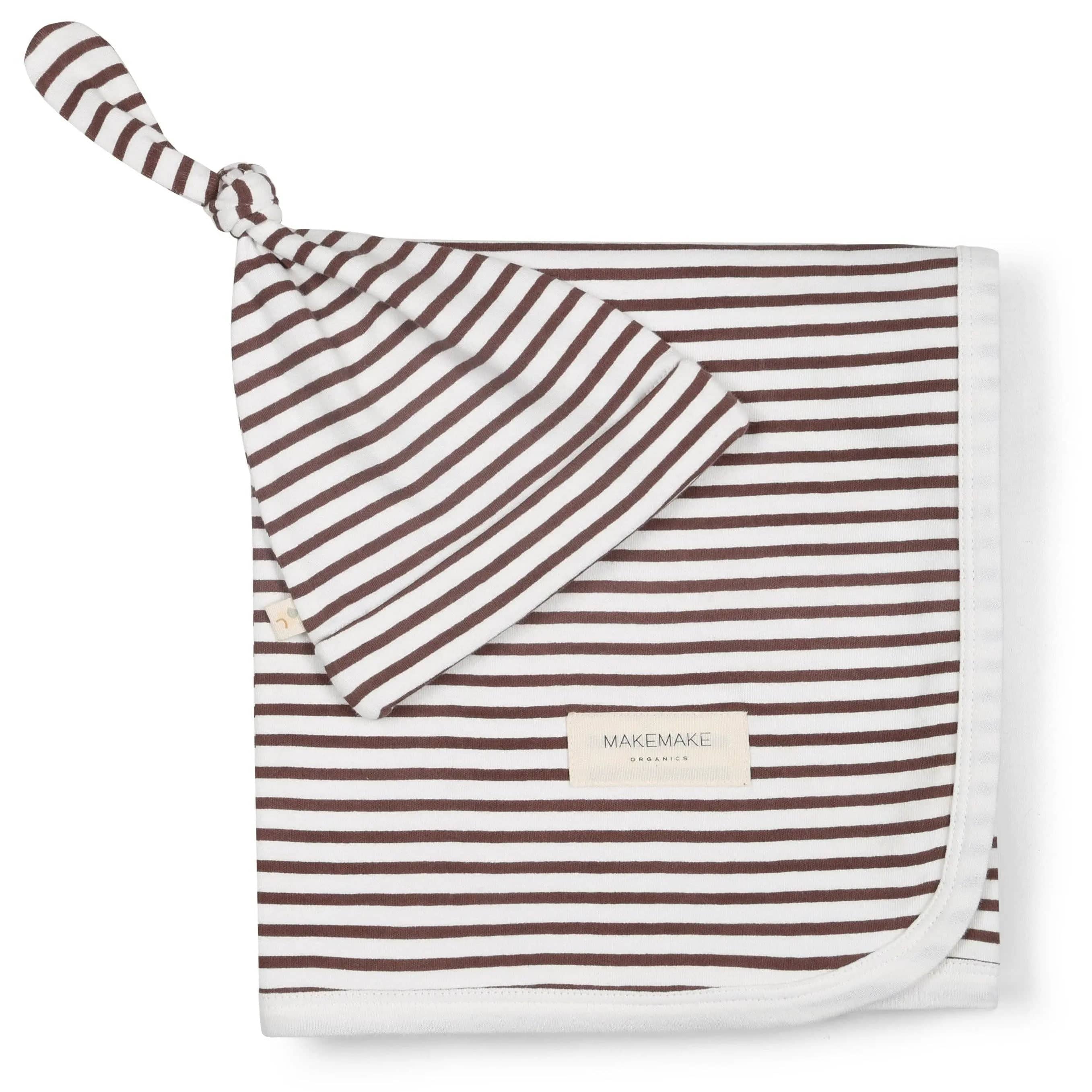 The Baby Blanket Store Swaddle Blanket & Hat 40"X40" Plum Stripes Swaddle Blanket & Hat | Organic Cotton Butter Soft Gift Set