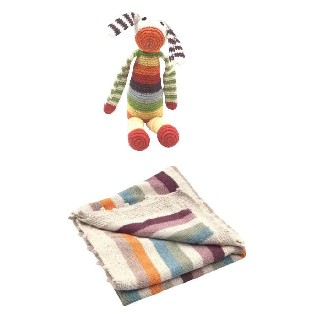 The Baby Blanket Store Bundle Multi Striped Baby Blanket & Striped Bunny Bundle | Organic Cotton