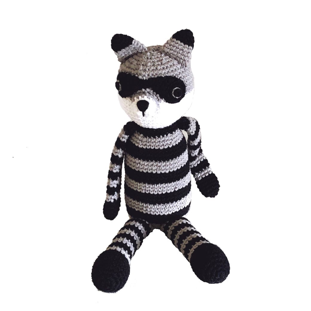 The Baby Blanket Store Stuffed Animal Woodland Raccoon | Handmade Organic Cotton Stuffed Animal with Gentle Rattle