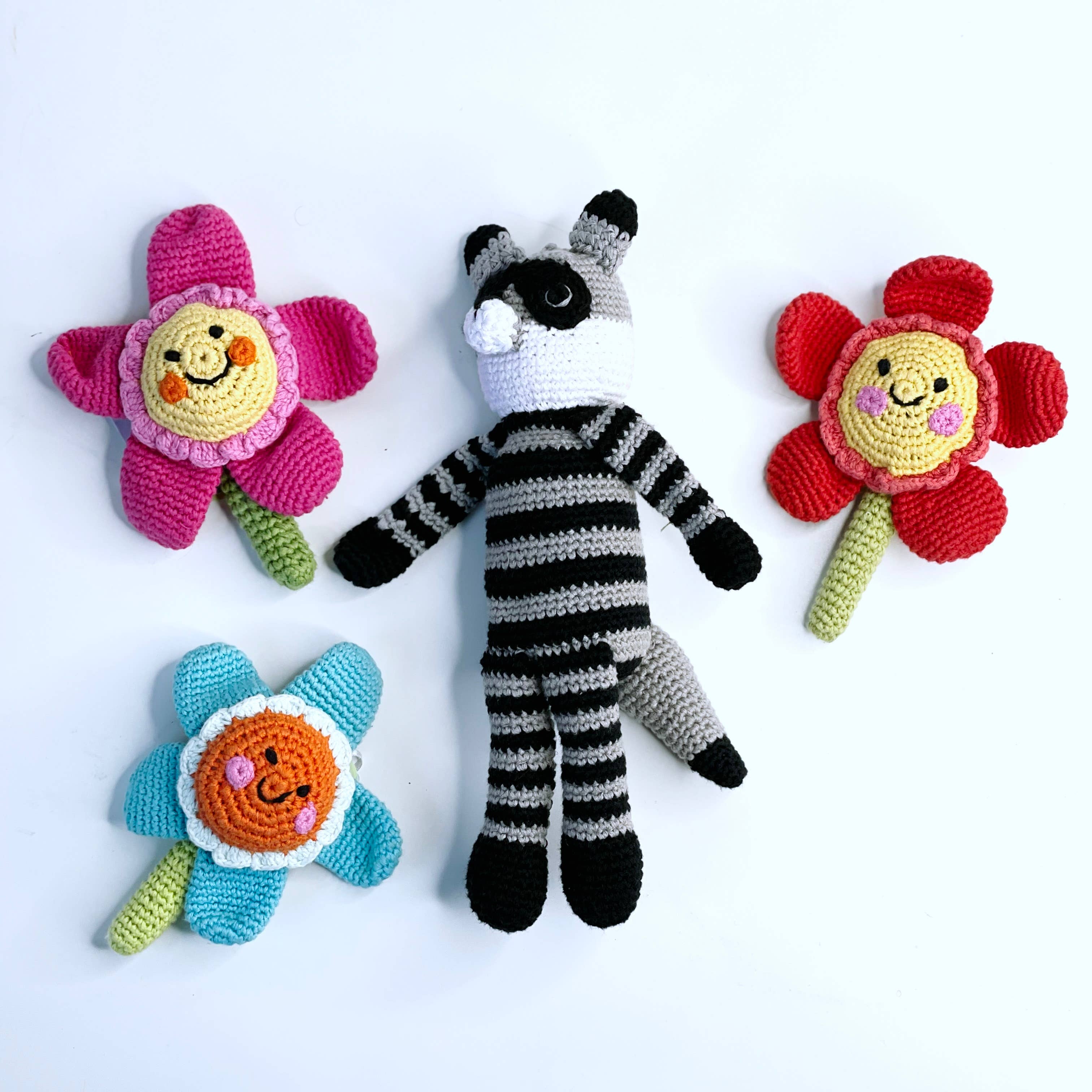 The Baby Blanket Store Stuffed Animal Woodland Raccoon | Handmade Organic Cotton Stuffed Animal with Gentle Rattle