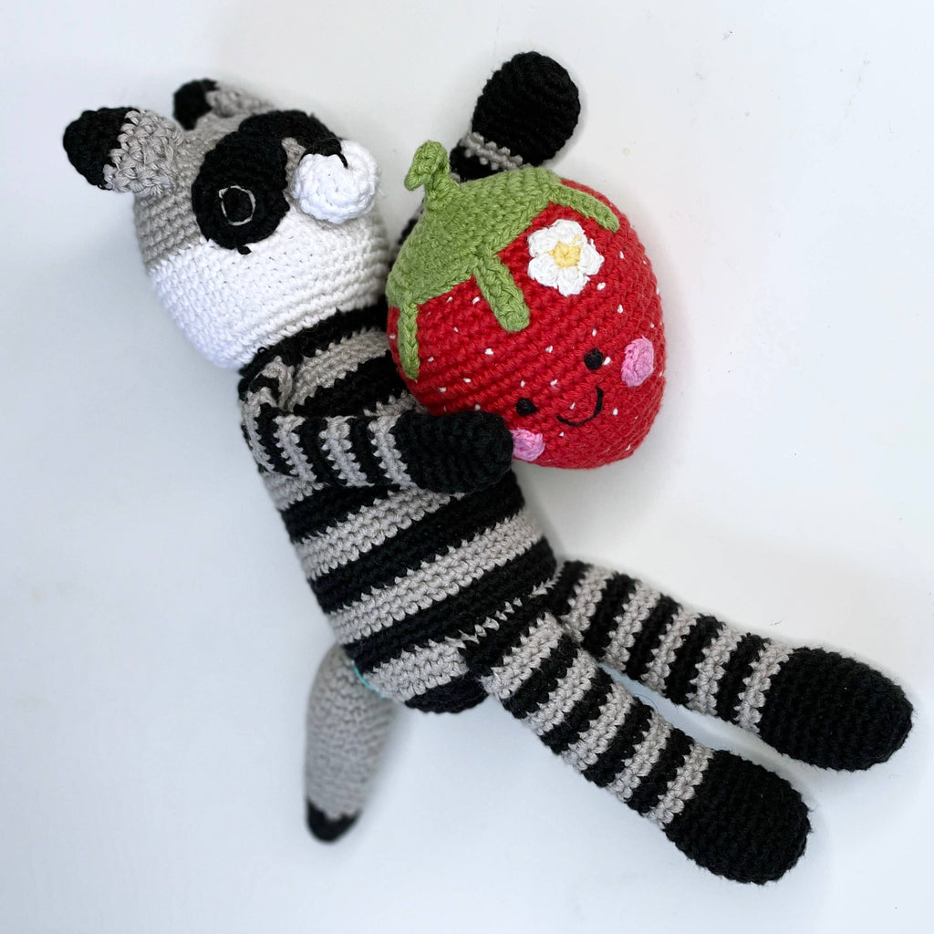 The Baby Blanket Store Stuffed Animal Woodland Raccoon | Handmade Organic Cotton Stuffed Animal with Gentle Rattle