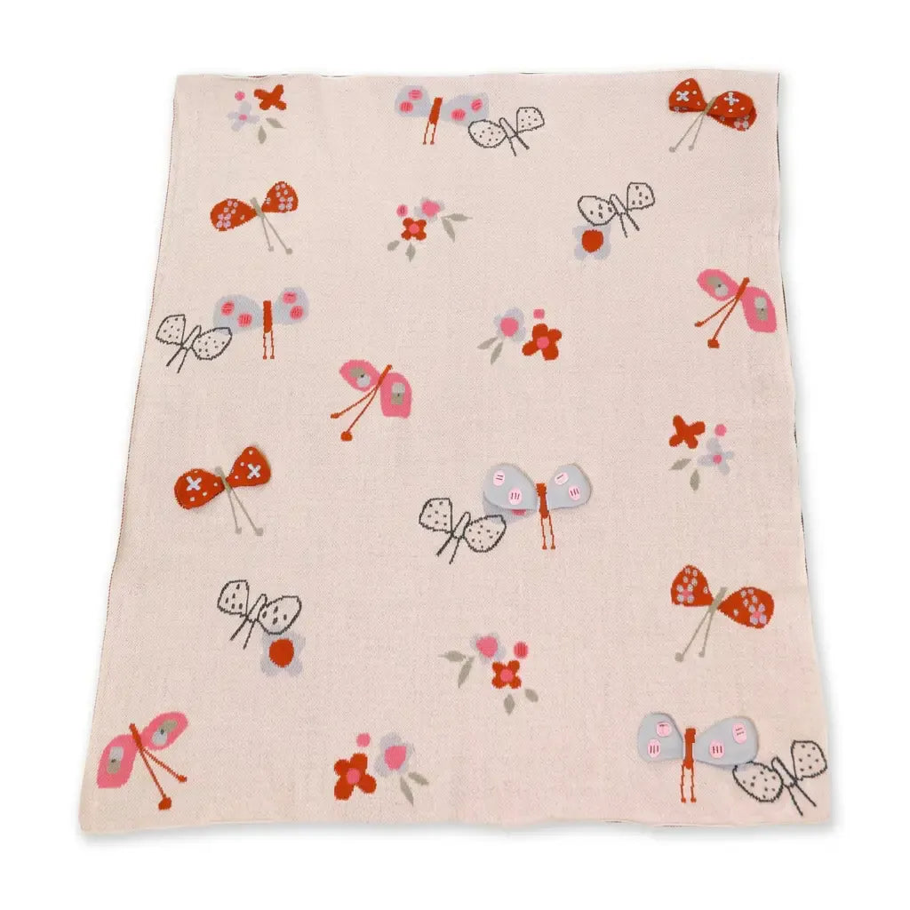The Baby Blanket Store Crib Blanket 30" x 42" One Size / Natural Butterfly 3D | Organic Cotton Jacquard Knit Baby Blanket