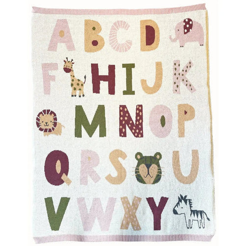 The Baby Blanket Store Crib Blanket 30" x 42" Natural/Pink / One Size Alphabet Pink | Organic  Cotton Jacquard Sweater Knit Baby Blanket