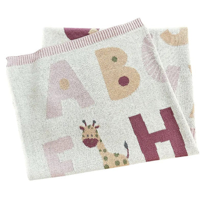 The Baby Blanket Store Crib Blanket 30" x 42" Natural/Pink / One Size Alphabet Pink | Organic  Cotton Jacquard Sweater Knit Baby Blanket