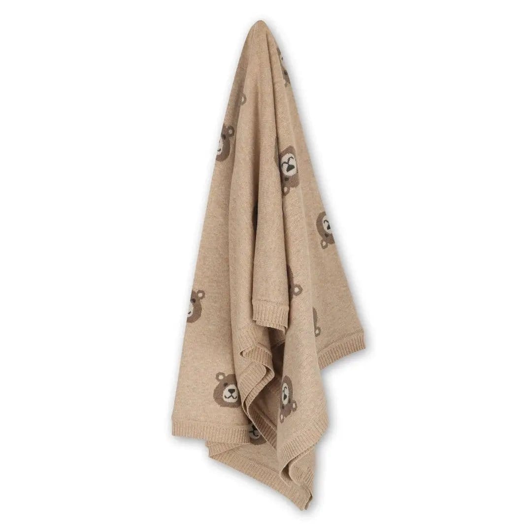 The Baby Blanket Store Crib Blanket 30" x 42" One Size / Oatmeal Heather Bear | Organic Cotton Jacquard Knit Baby Blanket