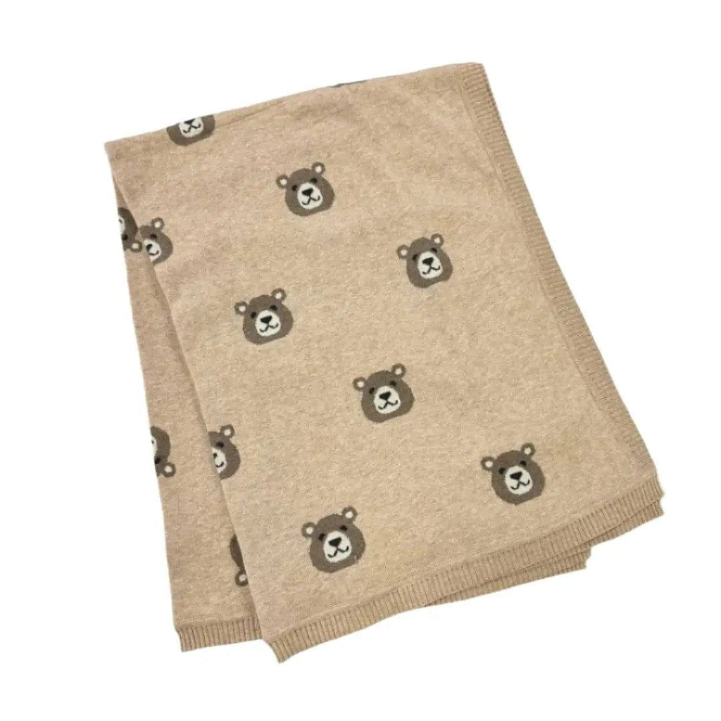 The Baby Blanket Store Crib Blanket 30" x 42" One Size / Oatmeal Heather Bear | Organic Cotton Jacquard Knit Baby Blanket