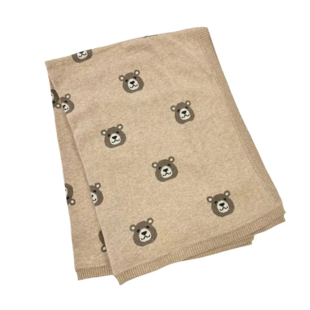 The Baby Blanket Store Crib Blanket 30" x 42" One Size / Oatmeal Heather Bear | Organic Cotton Jacquard Knit Baby Blanket