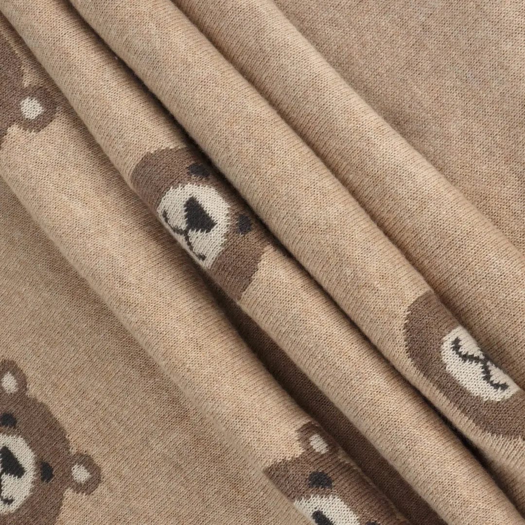 The Baby Blanket Store Crib Blanket 30" x 42" One Size / Oatmeal Heather Bear | Organic Cotton Jacquard Knit Baby Blanket