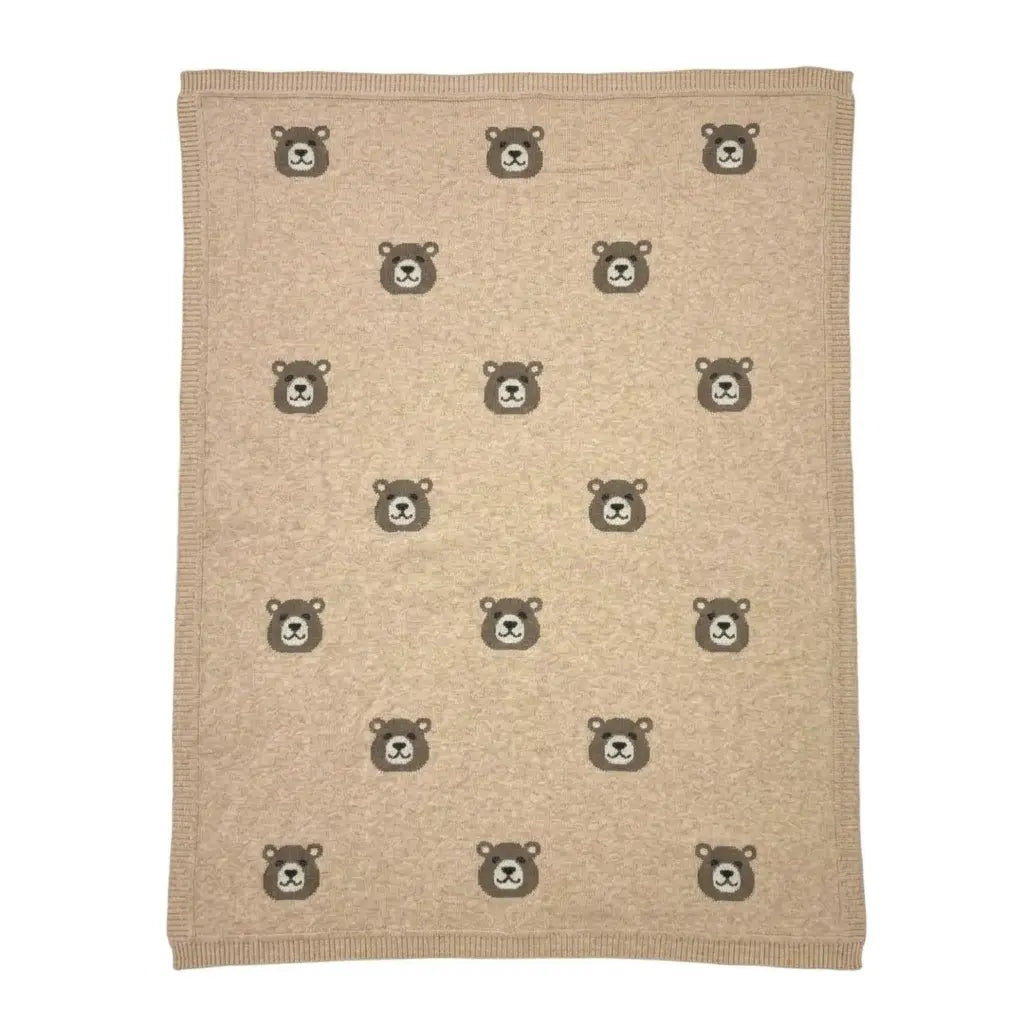 The Baby Blanket Store Crib Blanket 30" x 42" One Size / Oatmeal Heather Bear | Organic Cotton Jacquard Knit Baby Blanket