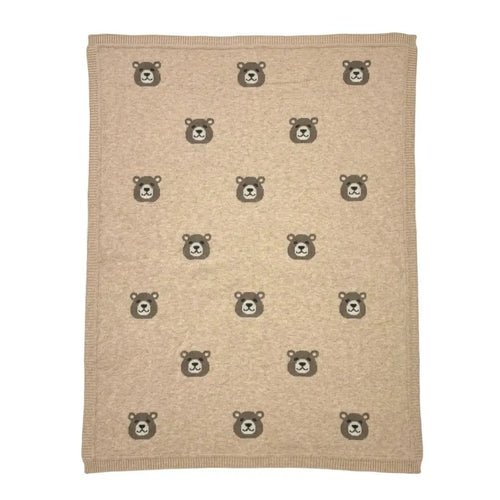 The Baby Blanket Store Crib Blanket 30" x 42" One Size / Oatmeal Heather Bear | Organic Cotton Jacquard Knit Baby Blanket