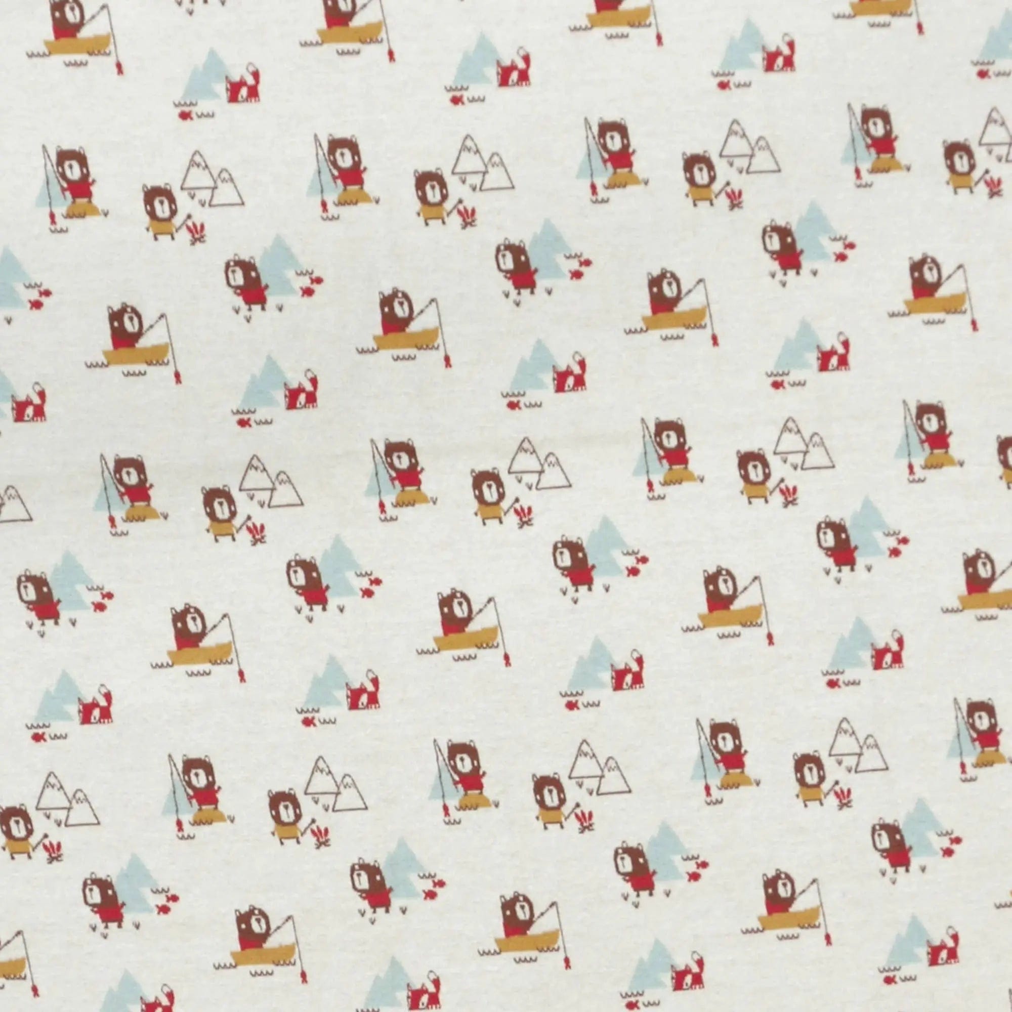 The Baby Blanket Store Crib Blanket 32"x 40" Natural Camping Bear & Fox | Organic Cotton Jacquard Knit Baby Blanket