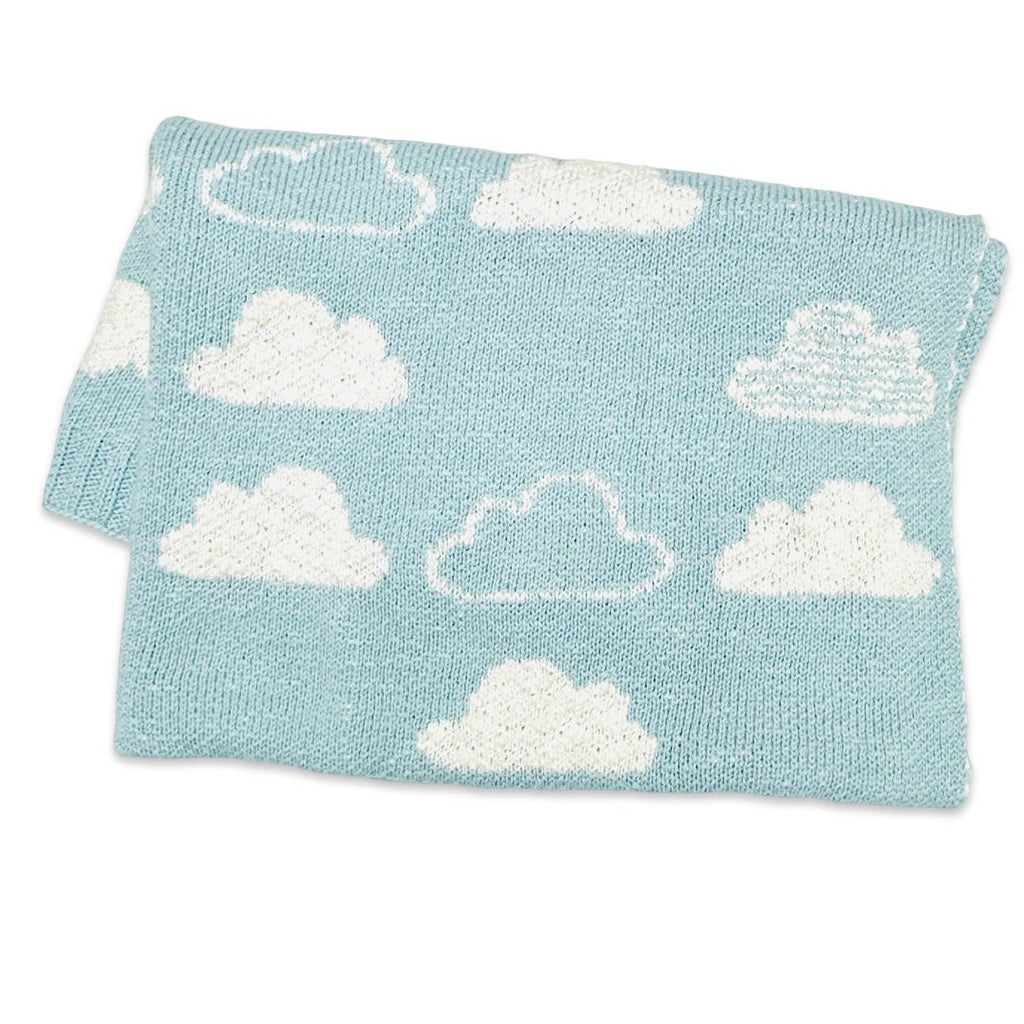 The Baby Blanket Store Crib Blanket 30" x 42" Baby Blue / One Size Clouds | Organic Cotton Jacquard Sweater Knit Baby Blanket