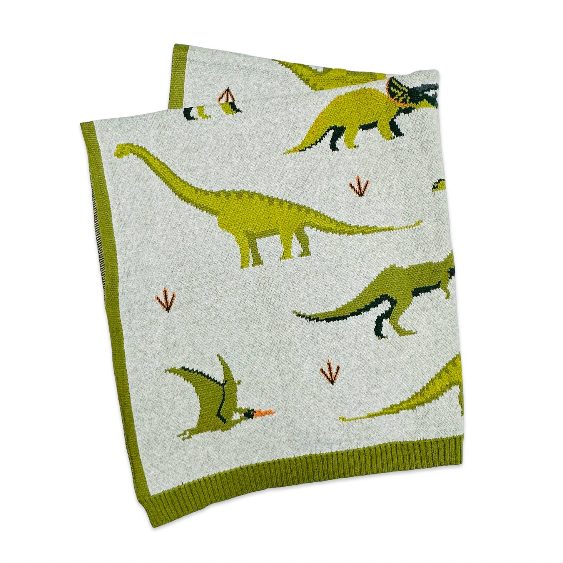 The Baby Blanket Store Crib Blanket 30" x 42" Cargo Green / One Size Green Dinosaur | Organic Cotton Jacquard Sweater Knit Baby Blanket